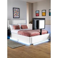 Xr Living Ava Upholstered Tv Bed With Under Bed Lighting - Fits Up To 55 Inch Tv - White - Small Double