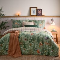 furn. Lodge Wood 100% Brushed Cotton Duvet Cover Set - Green - Size Super King