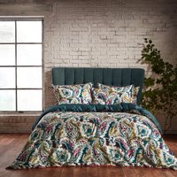 EW by Edinburgh Weavers Aretha Premium Cotton Sateen Duvet Cover Set - Teal - Size Super King