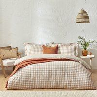 Yard Barton Check 100% Cotton Duvet Cover Set - Beige - Size Super King