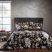 EW by Edinburgh Weavers Lavish Floral Premium Cotton Sateen Duvet Cover Set - Black - Size King