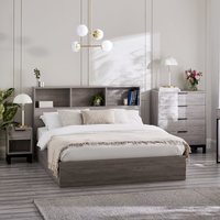 Bali – King Size– Bookcase Ottoman Storage Bed – Grey Oak – Wooden – 5ft - Happy Beds