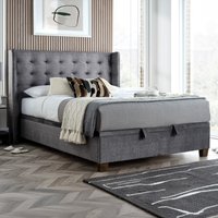 Brunton - Double - Winged Ottoman Storage Bed - Dark Grey - Velvet - 4ft6
