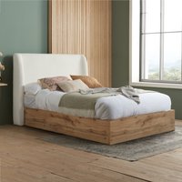 Halfden - Double - Boucle Winged Ottoman Storage Bed - White - Boucle Fabric - 4ft6